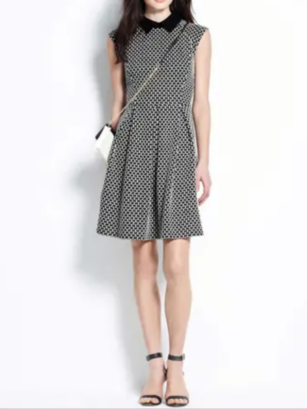 Ann Taylor Dress Knit Jacquard Pleats Sleeveless 6/Small Mini A-line
